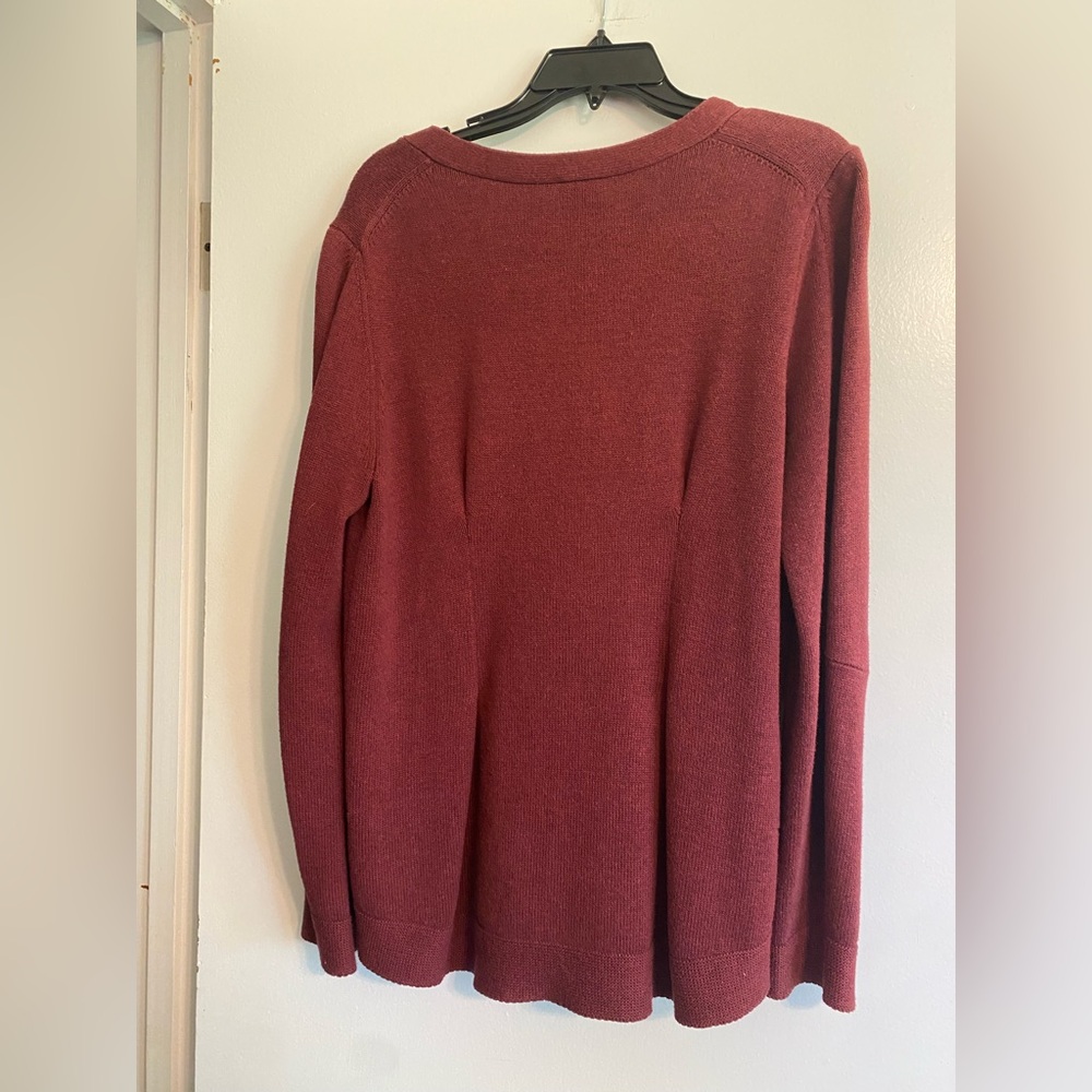 CAbi Long Sleeved Button Down Maroon Cardigan- Size L - Picture 3 of 3